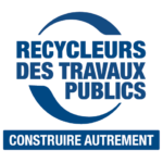 Logo BLEU Fond blanc Recycleurs des Travaux Publics, construire autrement.